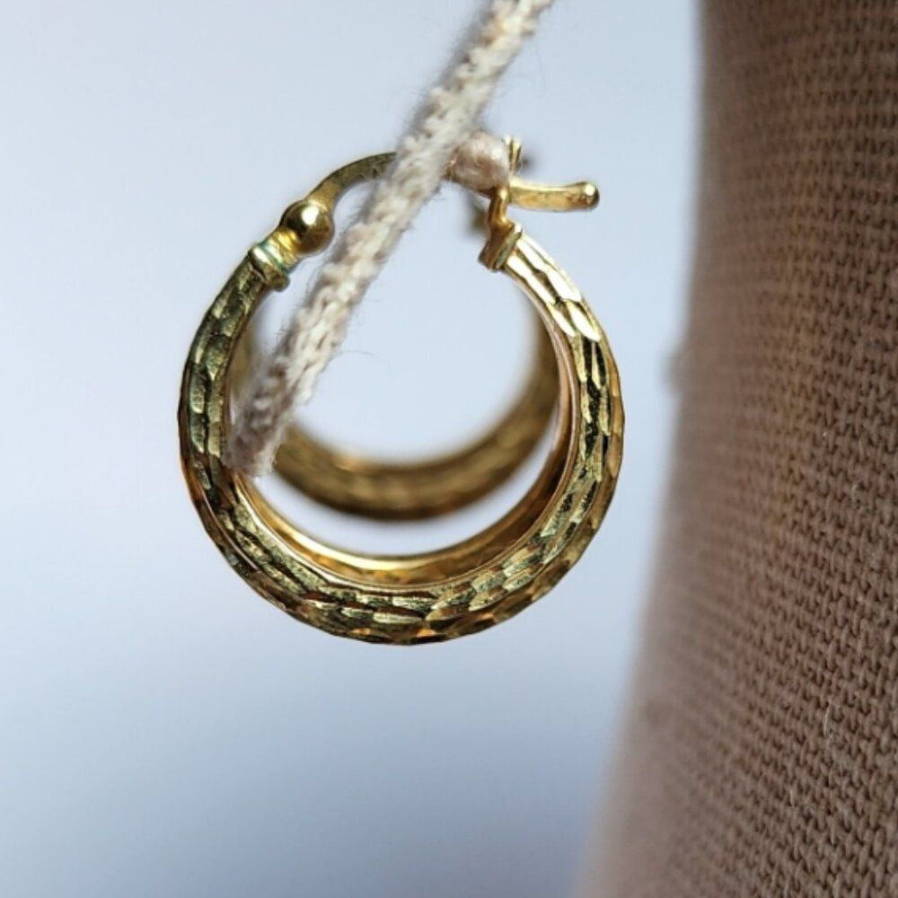14k Gold Plated Huggie Hoops - Sterling Silver Base - Hinged Closure - Picture 3 of 3